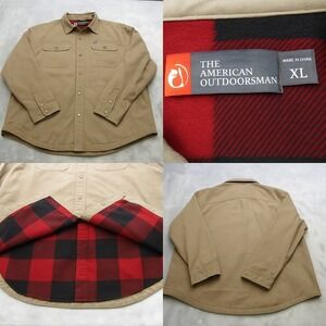 American Outdoorsman Shirt Jacket Mens XL Tan Flannel‎ Lined Heavyweight Winter